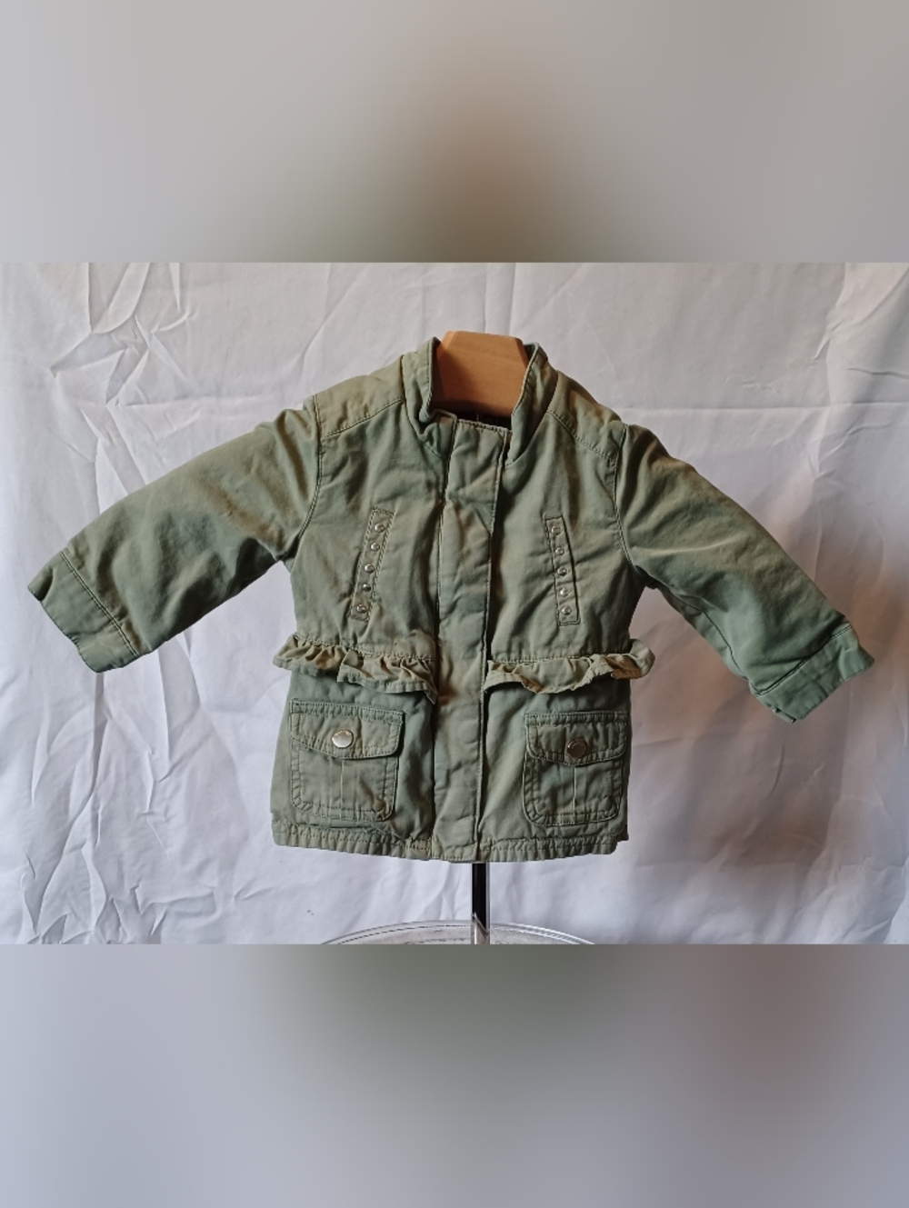 Mayoral Girl Olive Green Ruffle-Pocket Light Weight Jean Jacket